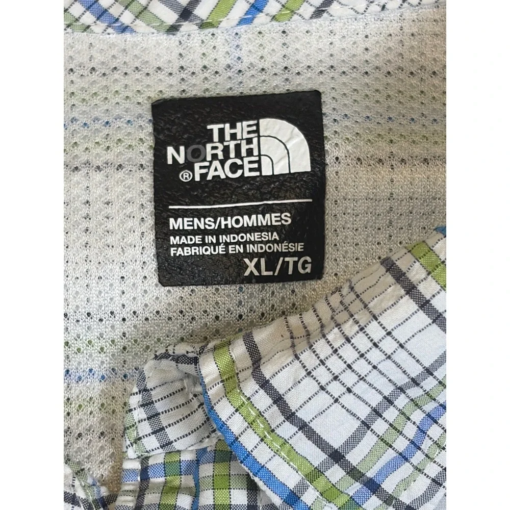 The North Face Mens XL Plaid Short Sleeve Button Up Hiking Shirt Green Blue